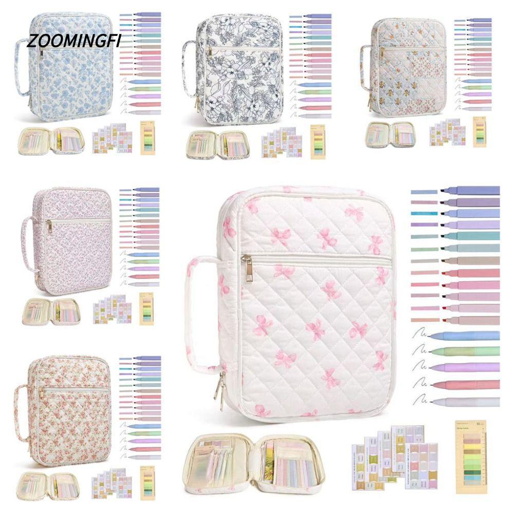 ZOOMINGFI Bible Cover Bag,กระเป๋าซิป Handle Bible Cover , การออกแบบดอกไม้ Bible Journaling Kit Churc