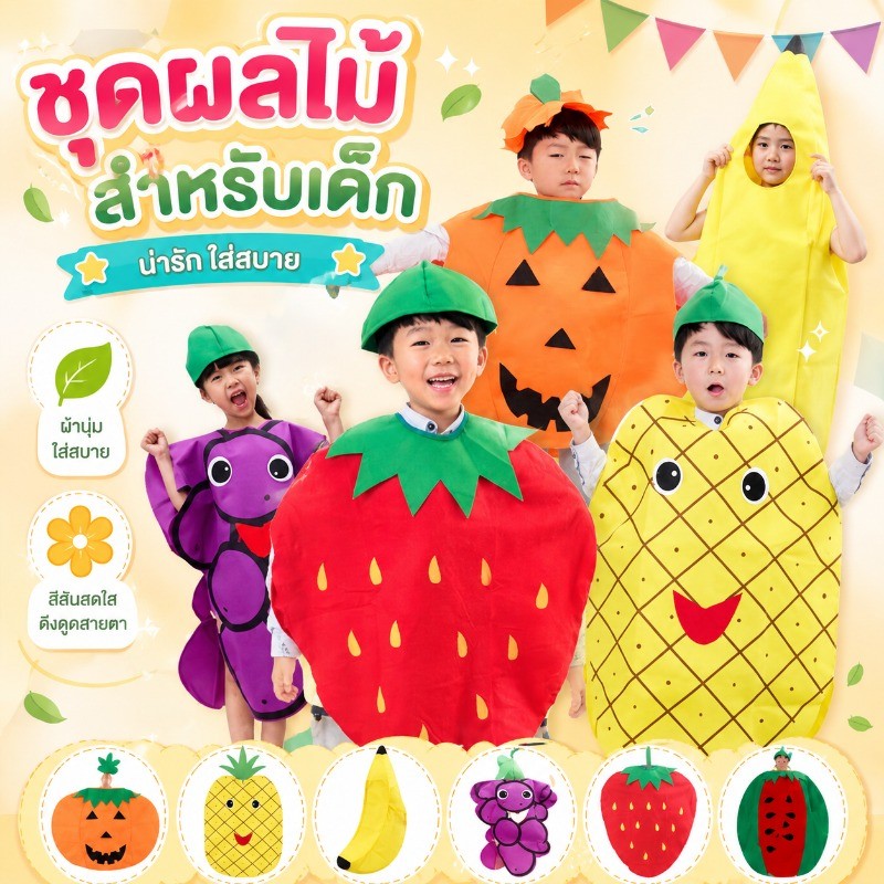 ส่งไว จาก กทม เด็ก/ผู้ใหญ่ ผลไม้ แตงโม กล้วย มะเขือเทศ มะม่วง สตอเบอร์รี่ สัปปะรด แครอท คอสเพลย์ หลายแบบให้เลือก ﻿