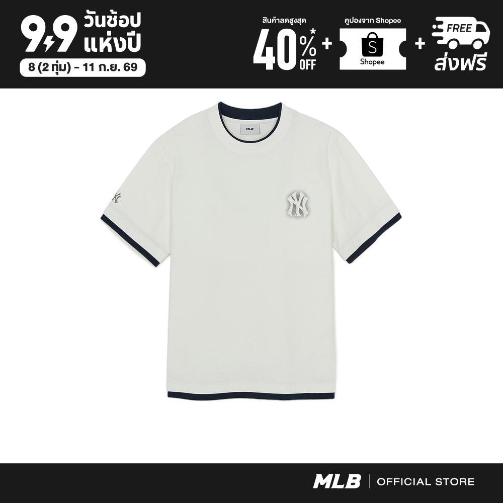 MLB เสื้อยืด ยูนิเซ็กซ์ Basic Street Logo Layered Over Fit T-Shirts รุ่น 3ATSB0963 50IVS สีขาวงาช้าง