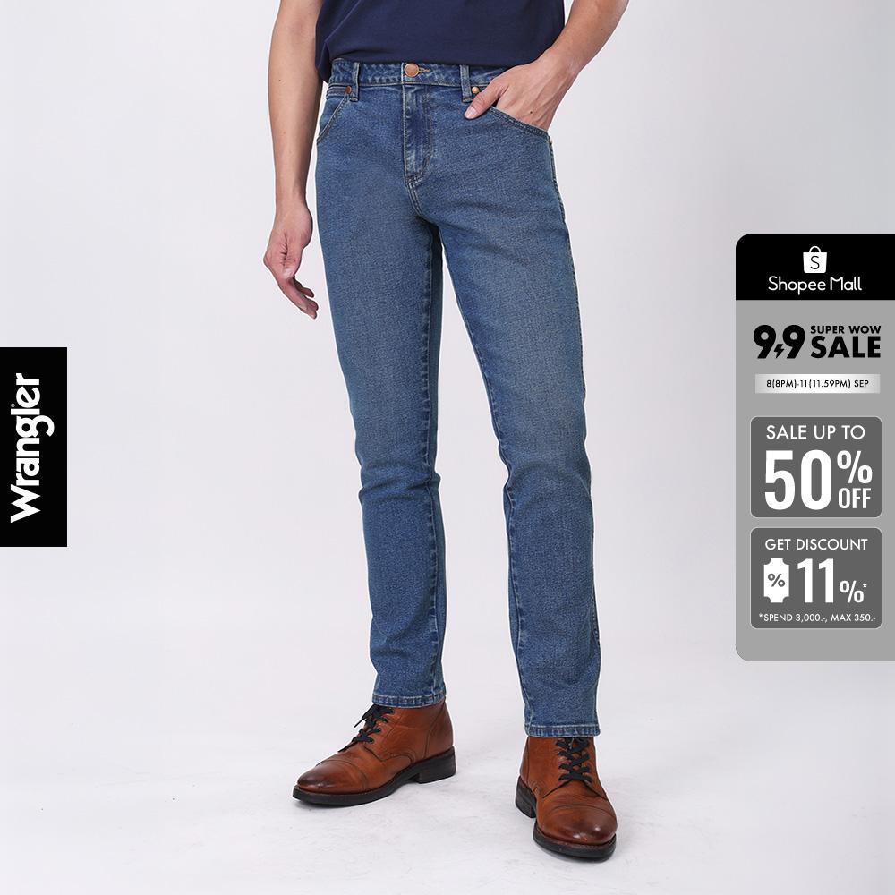 WRANGLER กางเกงยีนส์ผู้ชาย เอวกลาง ทรงรัดรูป Vegas รุ่น WR F126MJEAF08 สียีนส์กลาง