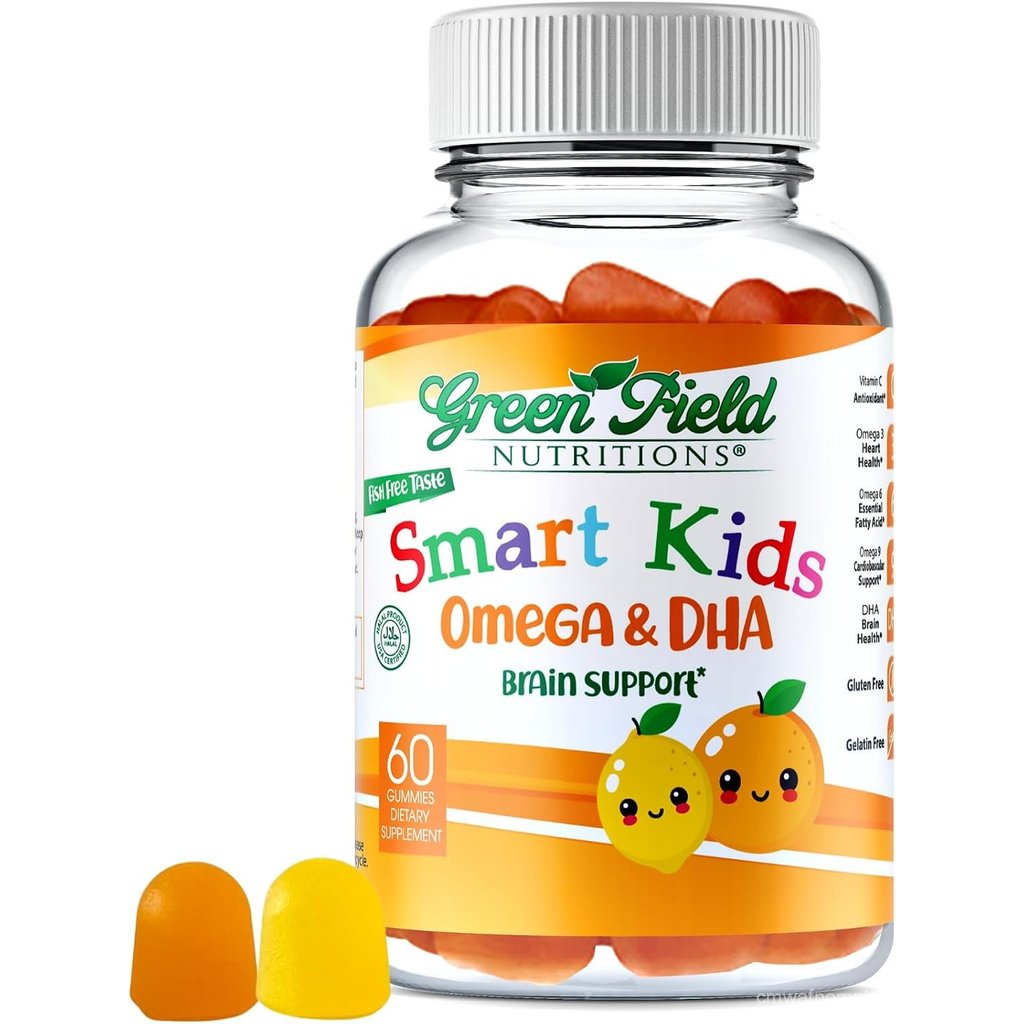 Greenfield Nutritions Smart Kids Halal Omega 3 Gummies with DHA - 60 Halal Vitamins for Kids, Suppor
