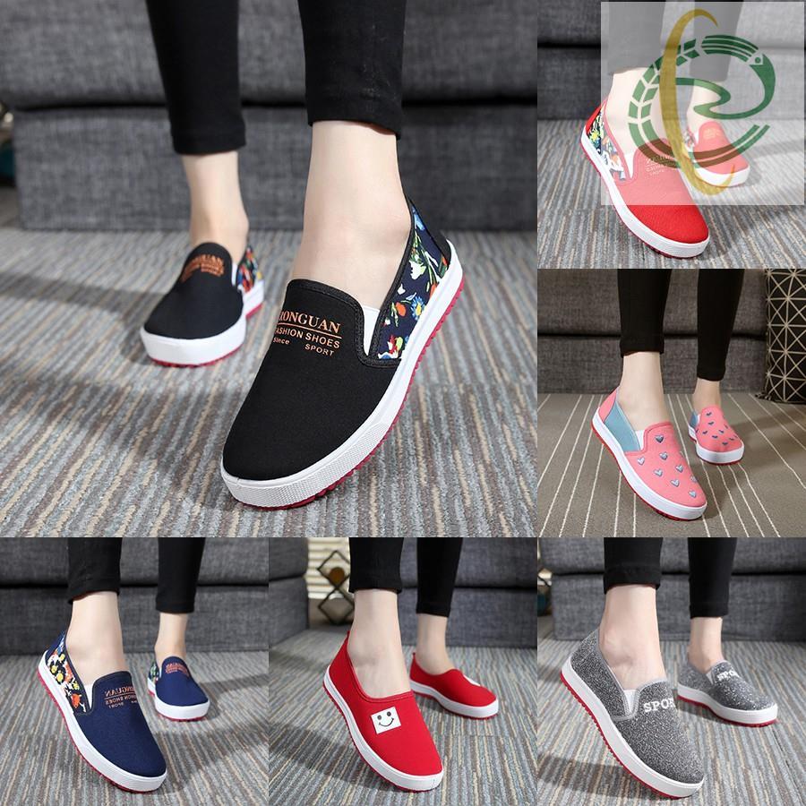 At3 Korean In-vogue Woman Floral Print Running Shoes Canvas Flat Shoes