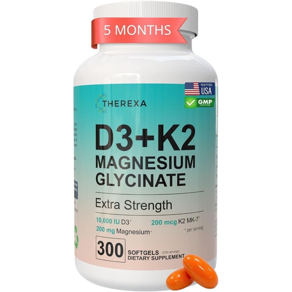 D3 K2 10000 IU แมกนีเซียมความแข็งแรงเป็นพิเศษพร้อม 10000 IU D3 + K2 MK7 200 mcg และ Magnesium Glycin