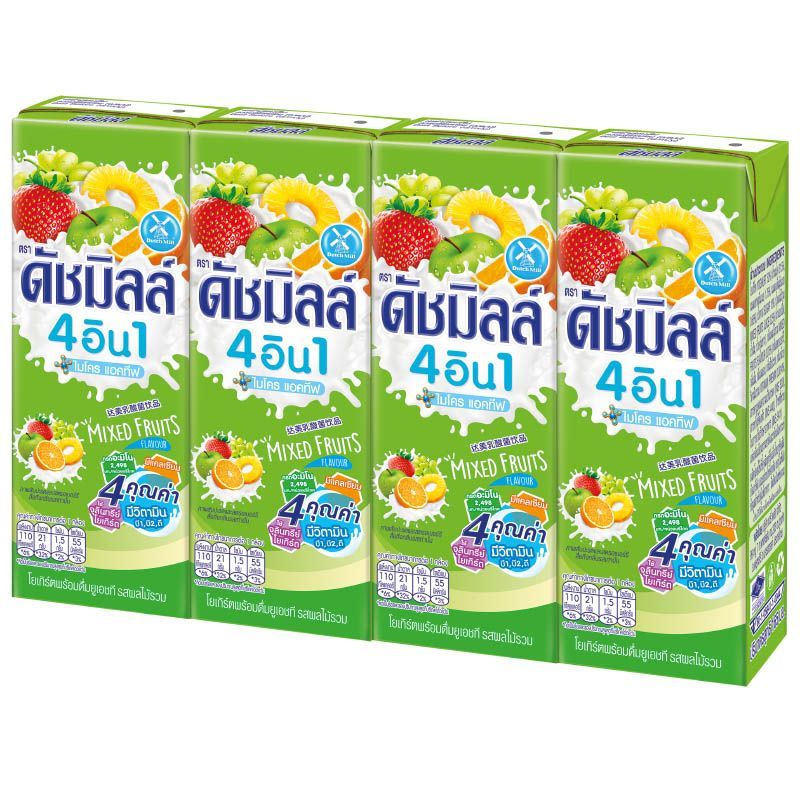 ดัชมิลล์นมเปรี้ยวยูเอชทีรสผลไม้รวม 165มล. แพค4 DutchMill Drinking Yoghurt UHT Milk Mix Fruit 165ml.Pack4