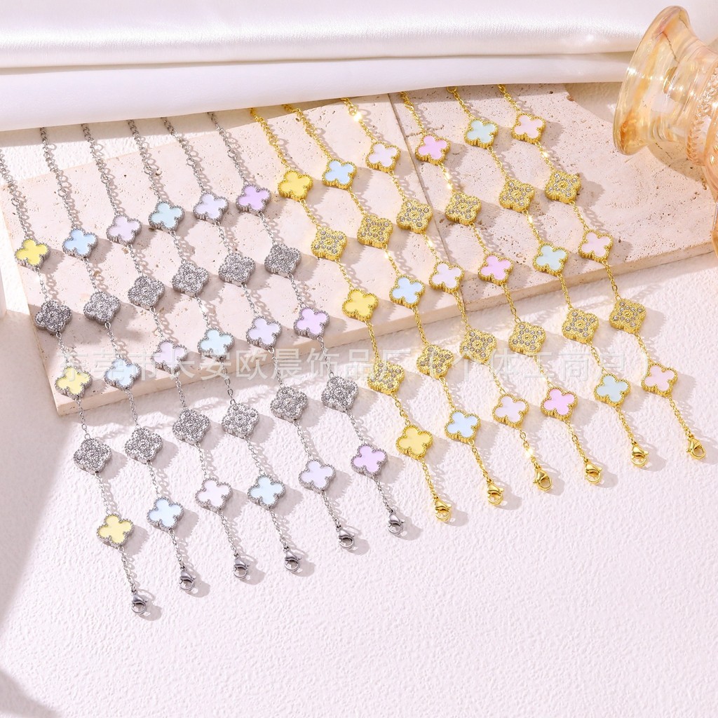 สร้อยข้อมือห้าดอกไม้ชุบ 18k สองด้าน Mother-of-Pearl 13 มม.เครื่องประดับมือ * - * &