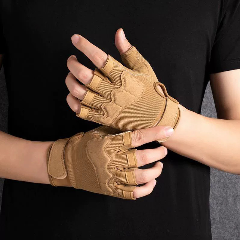 ถุงมือยุทธวิธีครึ่งนิ้วผู้ชายผู้หญิงป้องกันกีฬากลางแจ้ง Fingerless ขี่จักรยานปีนเขา Anti-Slip การฝึกอบรมฟิตเนส