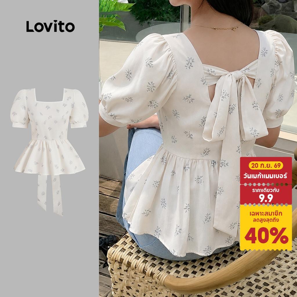 Lovito เสื้อเบลาส์ลําลองผู้หญิง สําหรับฤดูใบไม้ผลิ/ฤดูร้อน LK7LD1034
