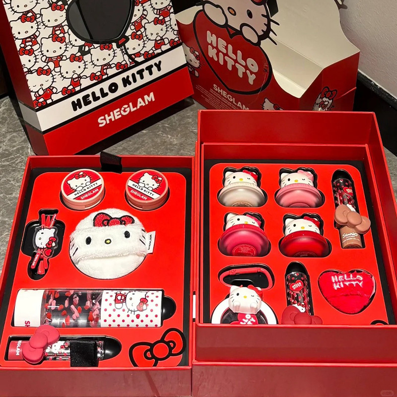 ที่ปัดแก้มบลัชออน ปัดแก้มบลัชออน บลัชออน สต็อกพร้อม!She sheglam Co-Branded hello kitty Valentines Day Limited Set Blush Puff Eyeshadow kitty