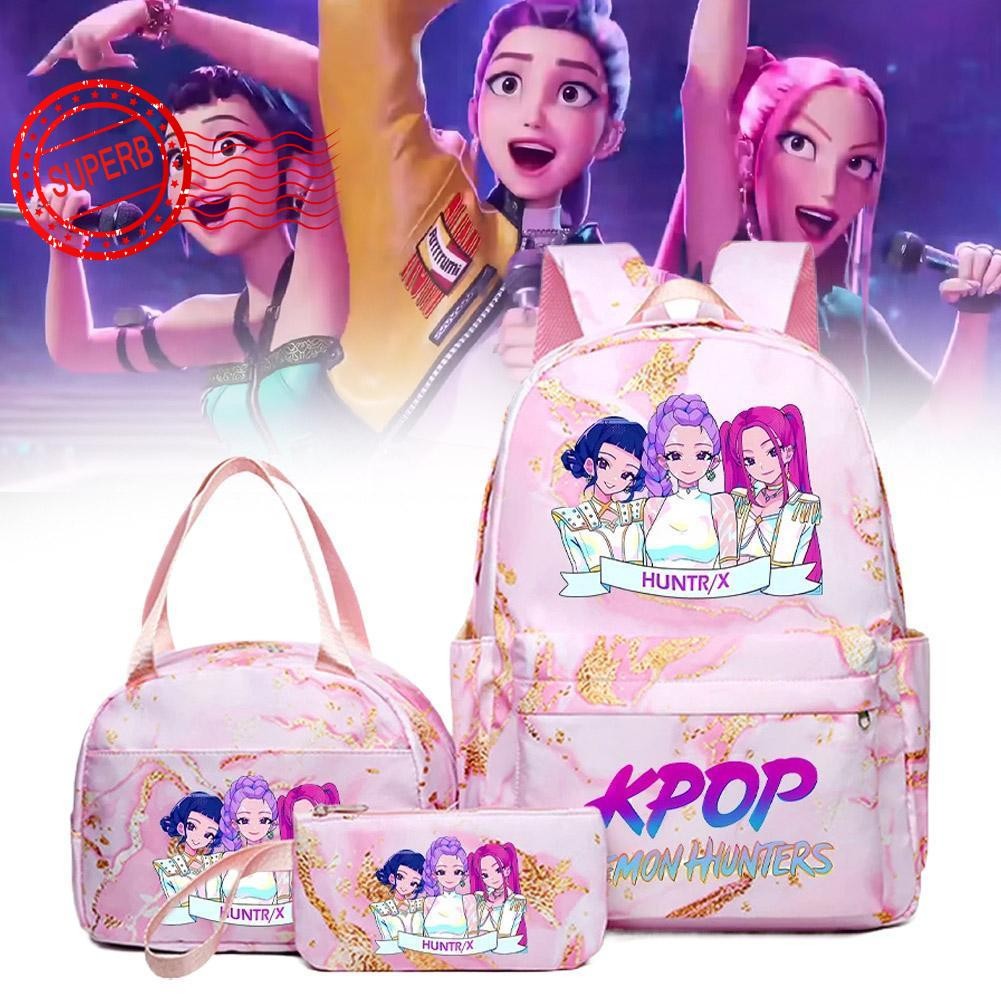 Set Bag Demon Hunter Backpack Lunch Bag Pencil Case Fashion Set, Schoolbag, Anime Lunch J1j0