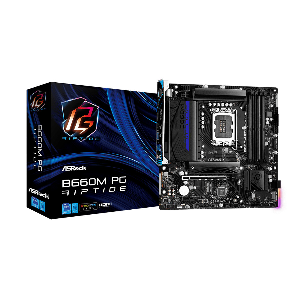 ASRock B660M PG Riptide Combat Board เมนบอร์ดสําหรับเล่นเกมรองรับ CPU i5 13400