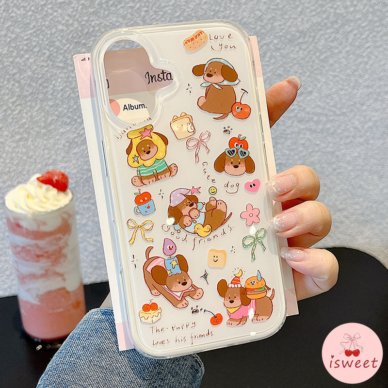 Kawaii Dachshundลูกสุนัขดอกไม้Bowknotเคสโทรศัพท์สําหรับiPhone 171 6 15 14 Pro Max 13 16Pro 15ProเคลือบเงาIMDฝุ่นทนเปลือก