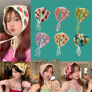 Glassy Sky 💖พร้อมส่ง💖 ผ้าโพกผมถักไหมพรม ทรงสามเหลี่ยม ลายน่า…