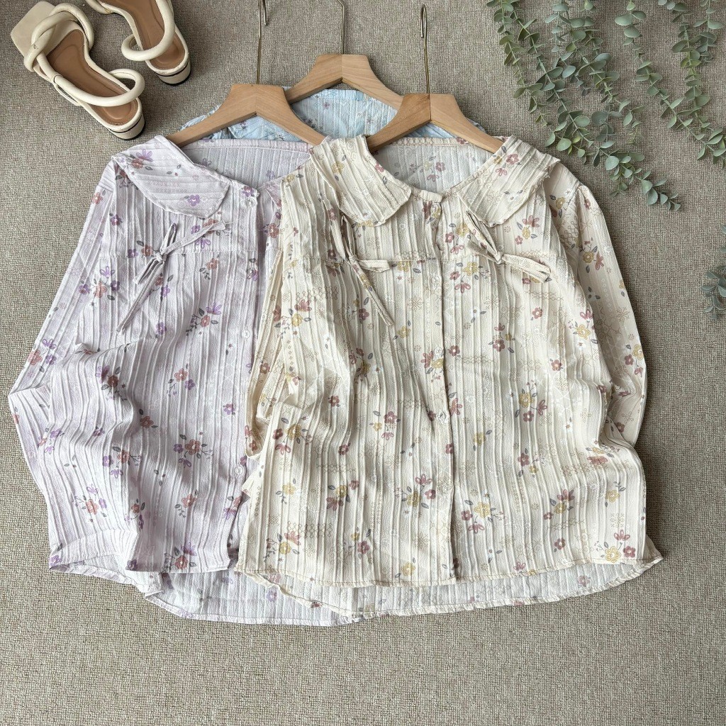 VALORA Yoryu Coquette Blouse with Front Ribbon - Yoryu Floral Blouse Daily Outfit A41