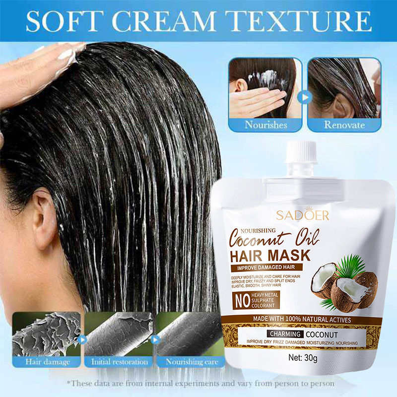SADOER Coconut Oil HAIR MASK ครีมหมักผม บำรุงผมสวยด้วยน้ำมันมะพร้าว ให้ความชุ่มชื้น 30g. ( แบบถุง )