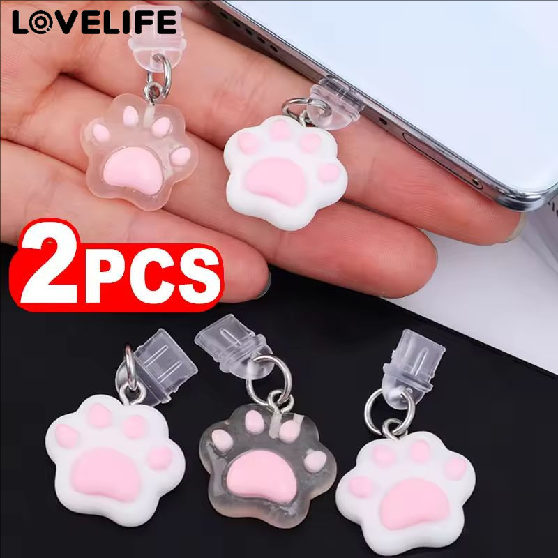 [AUTO&3C]1/2 ชิ้น - ตัวป้องกันพอร์ต Type-C สากล - ปลั๊กกันฝุ่นเรซินดีไซน์กรงเล็บแมวพร้อมแผ่นกั้นความชื้น สีชมพู/โปร่งใสสําหรับอิเล็กทรอนิกส์