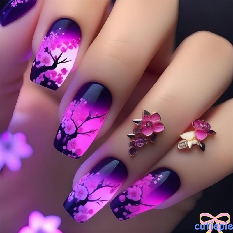 Cutie Flower เล็บปลอม Glossy Press on Nail French Tips เล็บปลอม เล็บเทียม