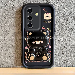 เหมาะสําหรับ Samsung A14 A17 A24 A34 A54 4G 5G เคสโทรศัพท์ใหม่น่ารักหมีกระจกขาตั้ง lprotective พร้อมความงามปกอ่อน JT07