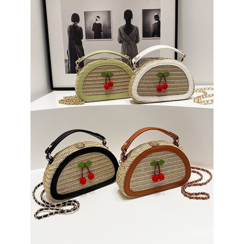 T Thailand Box Bag Cherry Handbag Shoulder Bag Fashion Female Bag Straw Bag Summer 2025 Fashion Viet