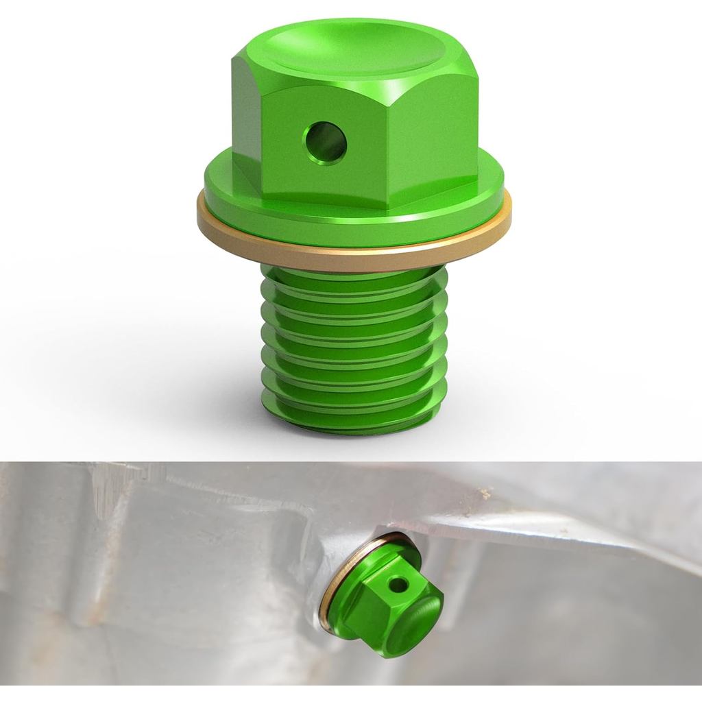 NICECNC สีเขียว M12 x 1.5 แม่เหล็กท่อระบายน้ําน้ํามันปลั๊กสกรูหมวกสกรูฝาครอบใช้งานร่วมกับ Kawasaki V
