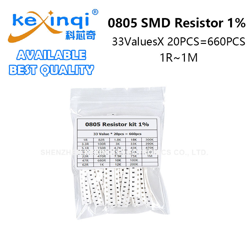 660PCS 0805 SMD Resistor Assorted Kit 33ValesX 20PCS 1ROhm~1M 1% 3.3 4.710 22 47 100 470 KR Ohm
