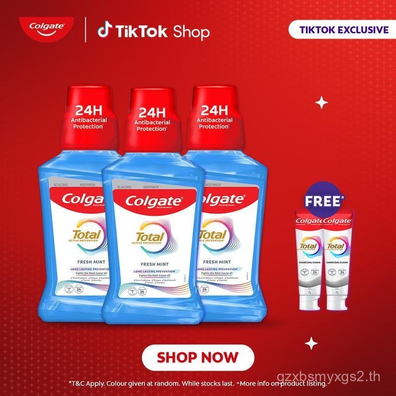 COLGATE Total Mouthwash 500ml [Bundle of 3] + FREE Colgate Total Charcoal Clean Toothpaste 35g (x2)
