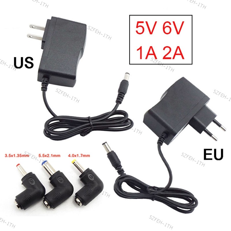 AC 220V to DC 5V 6V 1A 2A Power Supply Adapter Charger 5.5x2.1 3.5x1.35 DC Jack มุมขวา Connector F3@