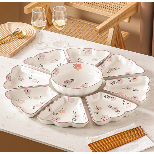 สมอเบอร์ 3 Zixuan ดอกไม้ Lotus Mouth Platter 8 ชิ้น + 9 นิ้ว Zixuan ดอกไม้ดองกะหล่ําปลีชามปลา 1 ชิ้น