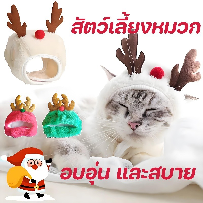 หมวกคริสต์มาสสัตว์เลี้ยง หมวกสัตว์เลี้ยงน่ารัก น่ารัก หมวกแมว หมวกสุนัข ปลอกคอคริสต์มาสสัตว์เลี้ยง
