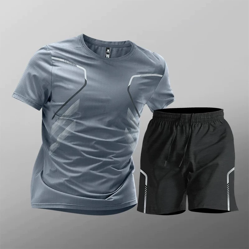 ZENOX ชุดกีฬาผู้ชาย พร้อมเสื้อยืดและกางเกงขาสั้น ทำจากผ้าไหมน้ำแข็ง แห้งไว น้ำหนักเบา ใส่สบาย เหมาะสำหรับการออกกำลังกายหลากหลายชนิด