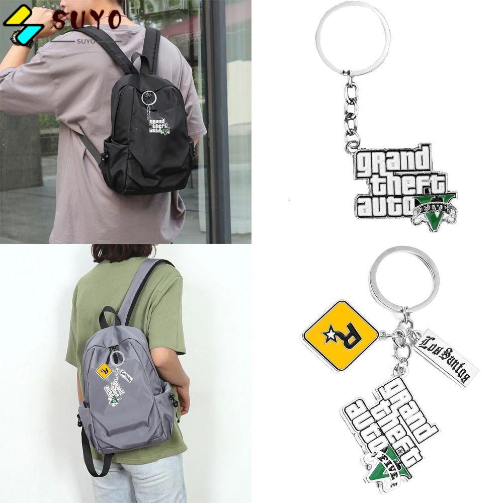SUYO เกม PS4 GTA5 พวงกุญแจ, กระเป๋าจี้พวงกุญแจ, พวงกุญแจโลหะ 5 ดาว Muti แฟนของขวัญ Keyholder พวงกุญแ