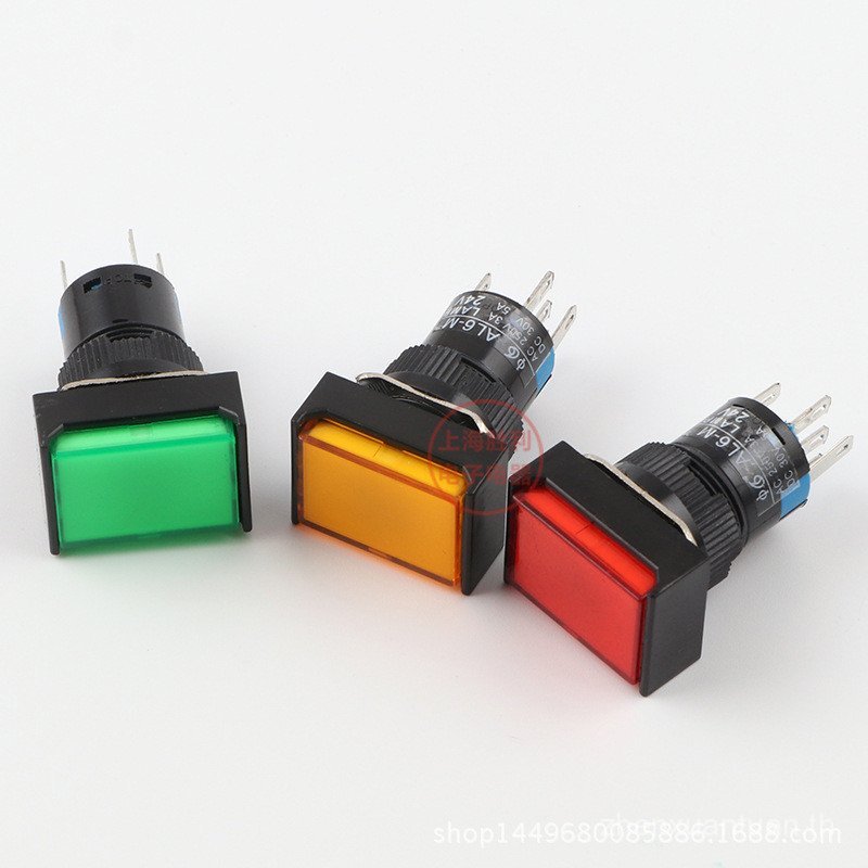 LA16J-11D (AD16J-11S) พร้อมไฟสวิตช์ปุ่มสะท้อนตัวเองพร้อมไฟไม่มีล็อค 5 พินสี่เหลี่ยมผืนผ้า