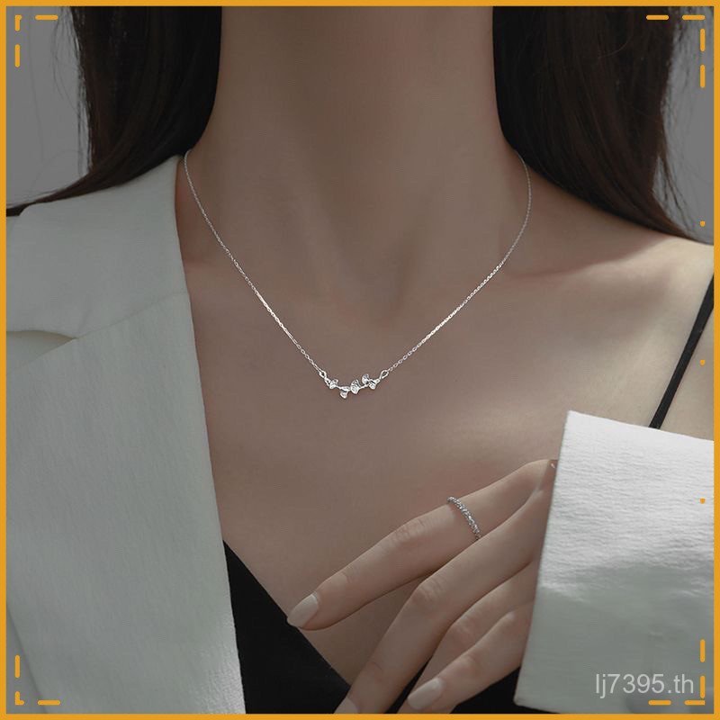 โซ่กระดูกไหปลาร้า999ที่เรียบง่ายแสงหรูหราจี้ใบแปะก๊วยใหม่สร้อยคอหญิงของขวัญที่ดีงามแฟนออกแบบเงินบริส