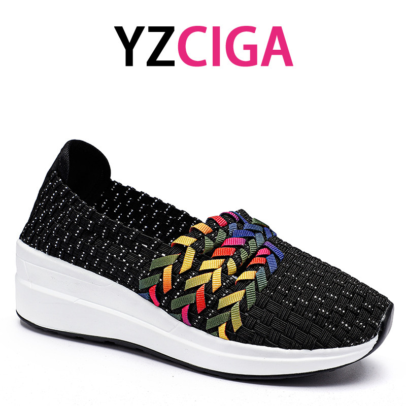 YZCIGA รองเท้าผ้าทอสำหรับผู้หญิง มีตาข่ายน้ำหนักเบาที่ระบายอากาศดีและสวมใส่ง่าย