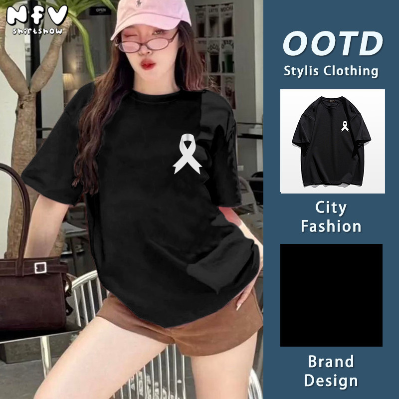 NFV ใหม่ล่าสุด✨ลายพิมพ์ลวดลาย คอกลมแขนสั้น ใส่สบายไม่รัดตัว ระบายอากาศ เสื้อไว้อาลัย YG637