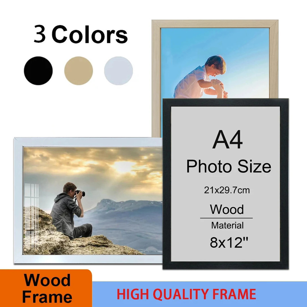 กรอบรูป ก4 แขวนผนัง กรอบรูปตั้งโต๊ะ 8x12 นิ้วสีดําและสีขาวลายไม้ตกแต่งบ้านมีสไตล์