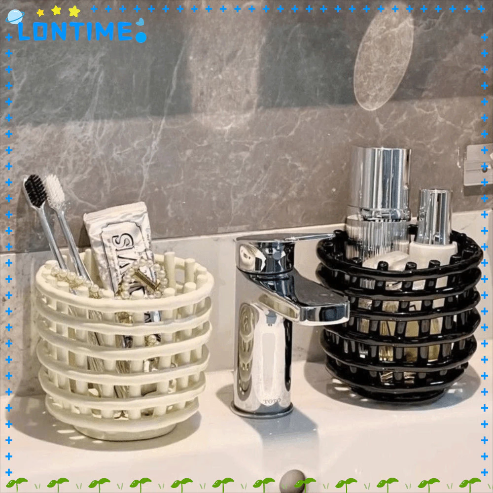 LONTIME ที่ใส่ปากกาและแปรง, พร้อมรูระบายน้ํา ที่ใส่แปรงสีฟัน Dutable, กล่องเก็บของในห้องน้ําดีไซน์ทอ
