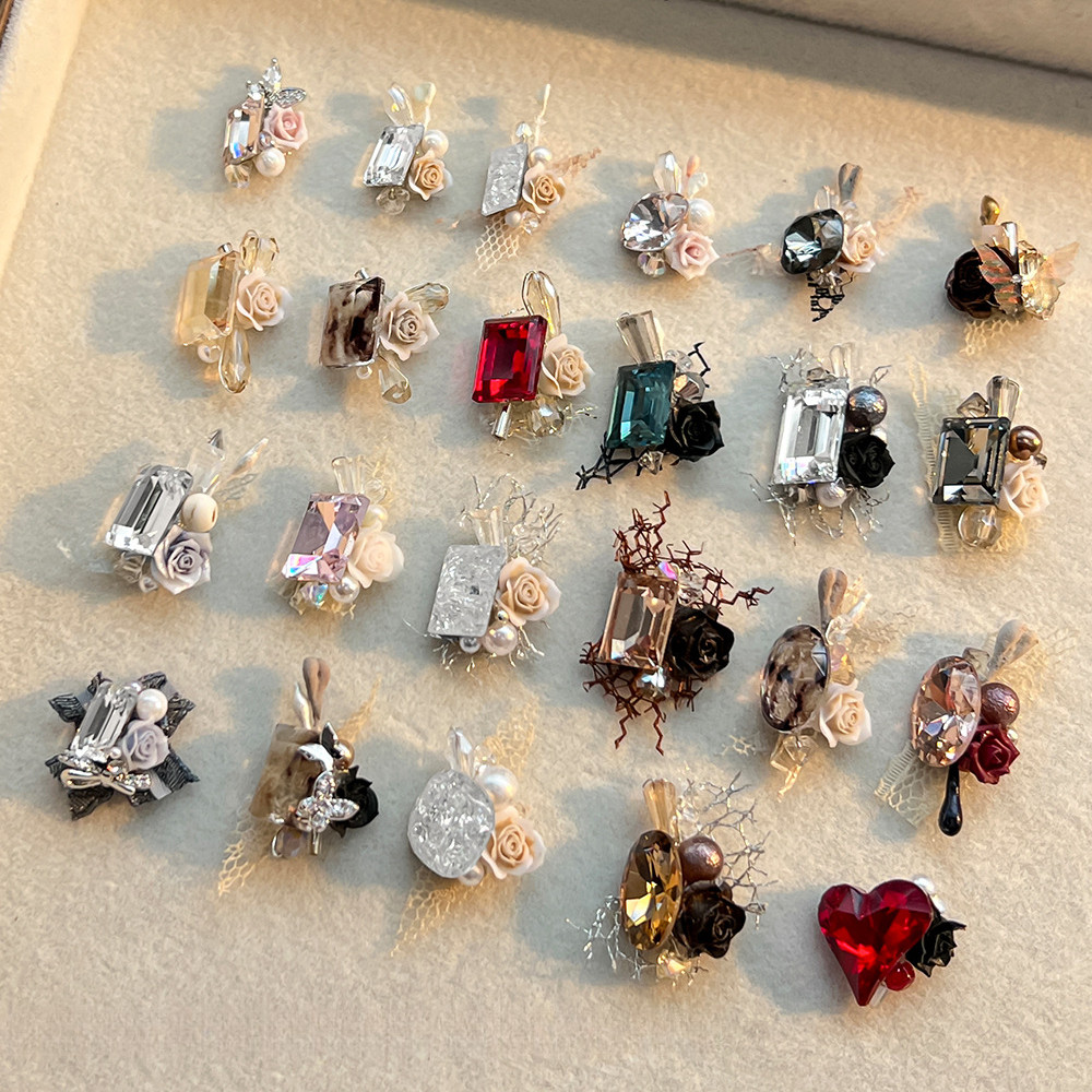 Pile Diamond Nails Jewelry Handmade Lace Camellia Fat Cube Rock Sugar Nails Pile Diamond Ball Nails 