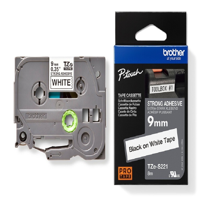 เทปพิมพ์อักษร TZE-S221 9 มม. สีดำพื้นขาว Brother TZ