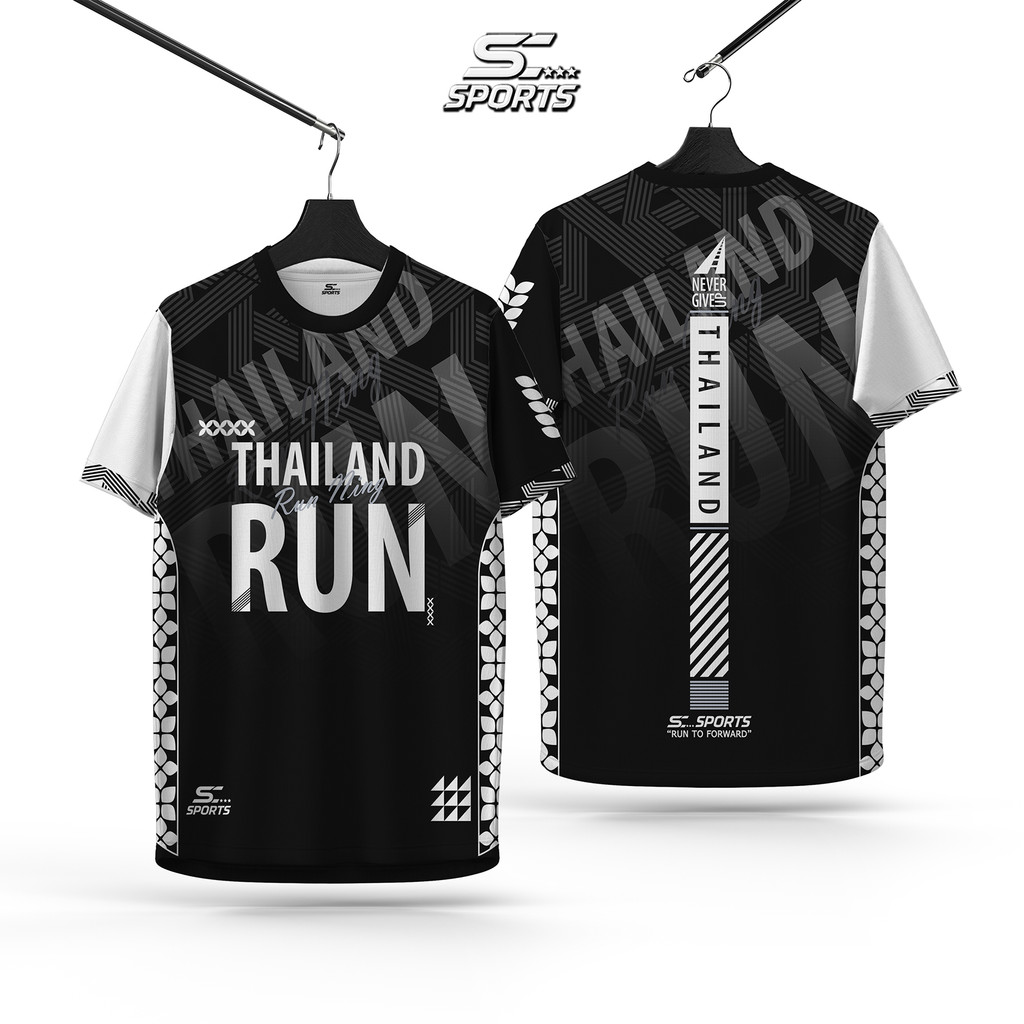 SC Sports เสื้อกีฬา เสื้อพิมพ์ลาย Run02-ดำขาว งานจริงสวย สีสด หนา145g นุ่มลื่นใส