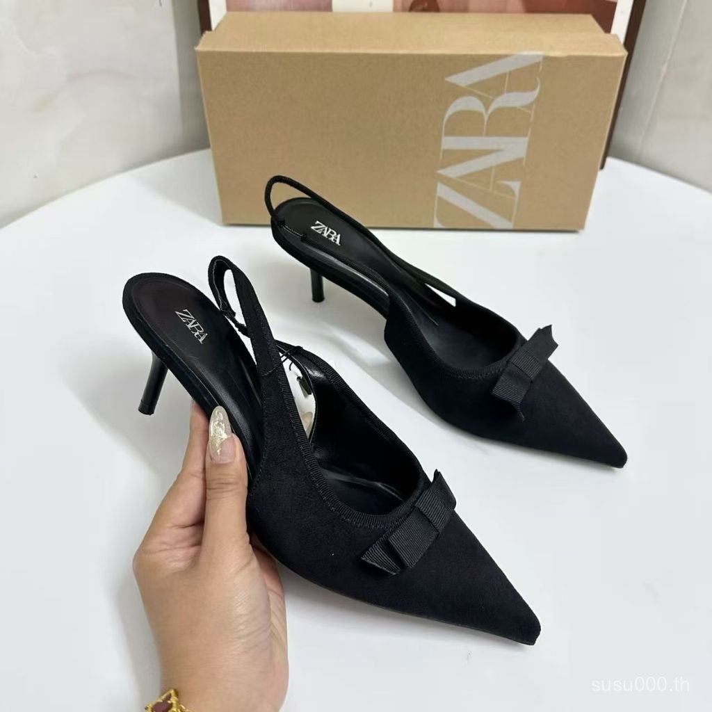 รองเท้าแฟชันสำหรับผู้หญิง สไตล์ฝรั่งเศสย้อนยุคปี 2025 มีโบว์และเปิดหน้าเท้า - รูปที่ 2