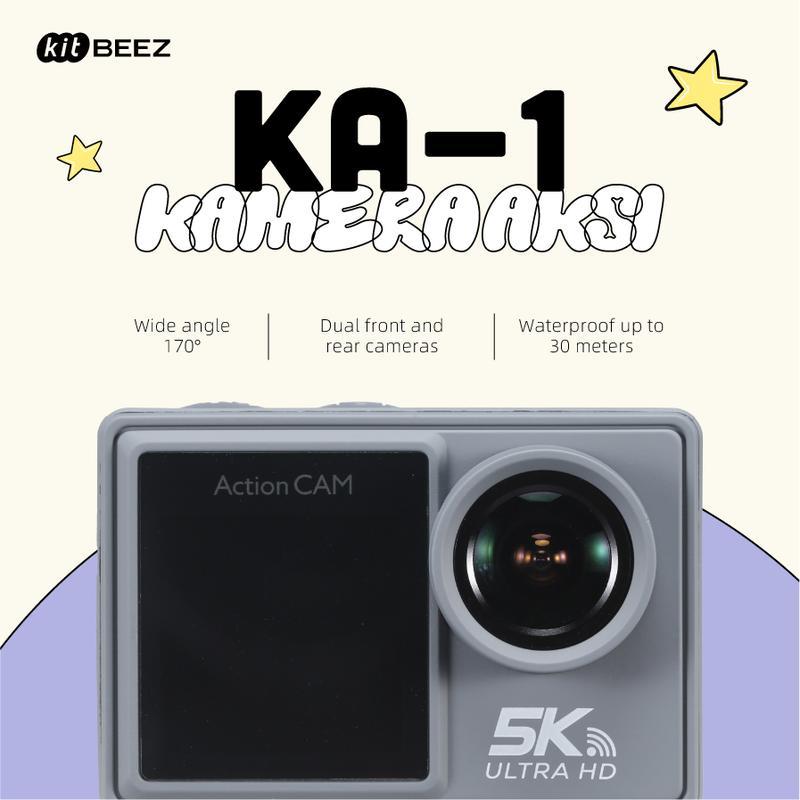 KiTBEEZ KA-1 กล้องAction 5K WIFI Anti-shake Dual Screen กันน้ํา 170° กล้องกีฬากลางแจ้งมุมกว้างพร้อมก