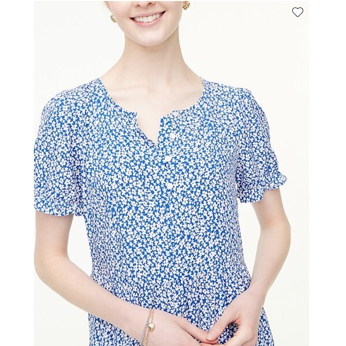 特折叠扣 代J.crew/jcrew ชุดเดรสมิดิด้านหน้ากระดุม碎花连衣裙