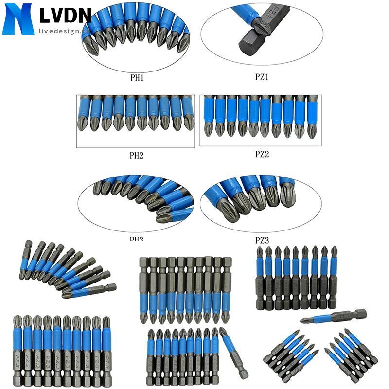 10pcs 50mm Non-Slip Screwdriver Bit Magnetic Single Head PH1/PH2/PH3/PZ1/PZ2/PZ3