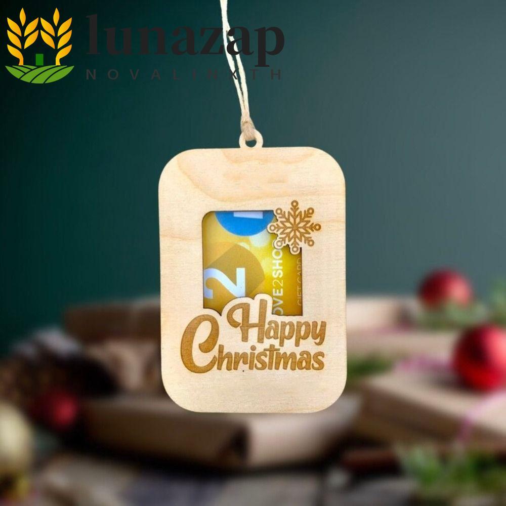 LUNAZAP Christmas Cash Card, Fawn Print Christmas Money Holder, Voucher Holder Small Bell Wood Santa