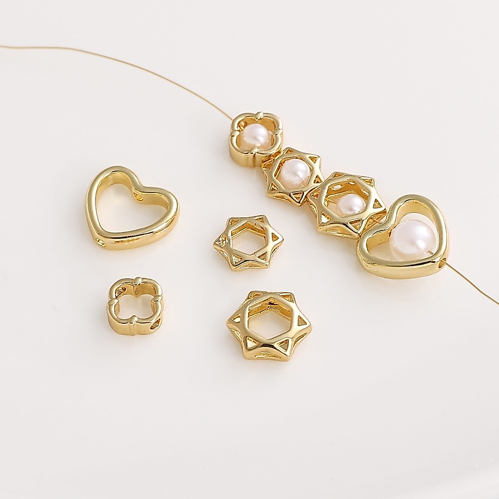 หกแฉกแหวนลูกปัดหัวใจพีชลูกปัดเครื่องประดับ Spacer ลูกปัด 14kGold-plated อุปกรณ์เสริม DIY Handmade 1 ชิ้น