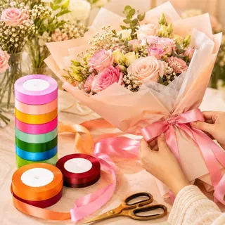 ริบบิ้นซาติน 2.5ซม. x 22ม. ริบบิ้นผ้า ทำโบว์ ห่อของขวัญ จัดช่อดอกไม้ DIY งานแต่ง พร้อมส่ง COD