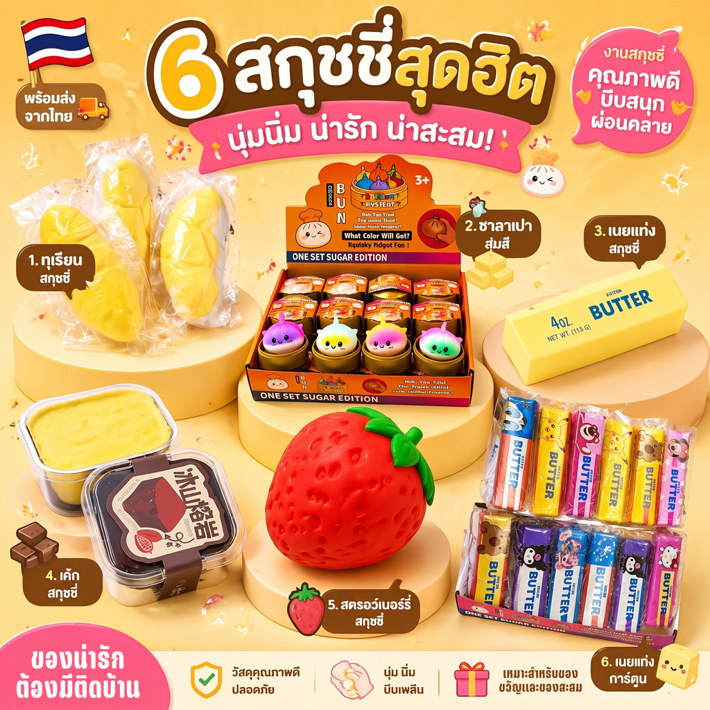 ของเล่นบีบคลายเครียด สกุชชี่ ของเล่นคลายเครียด 7 แบบ ขนมผลไม