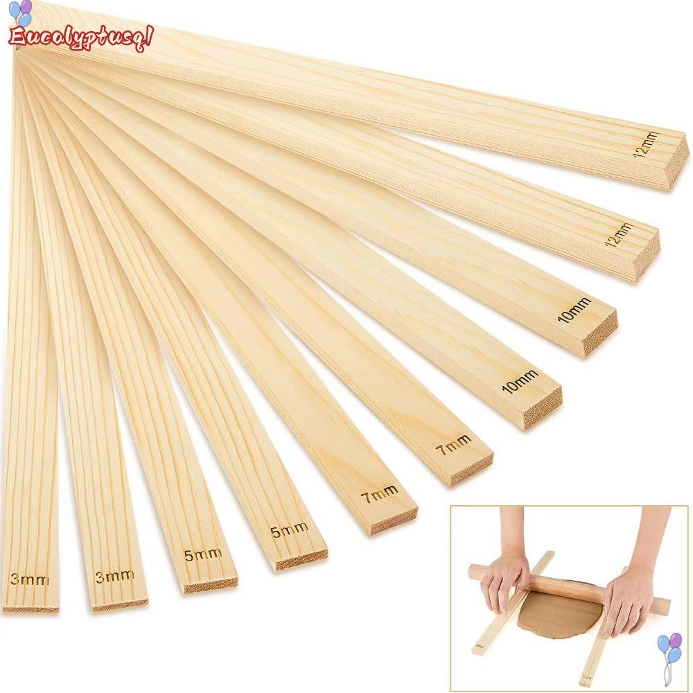 EUCALYPTUSQ1 8 ชิ้น Slab Rolling Guides ชุด,แถบความหนา 3/5 มม./7 มม./10 มม.คู่มือขากลิ้ง,ไม้ Smooth Light Beige Clay Roller Rails สําหรับเซรามิคและเครื่องปั้นดินเผา Clay