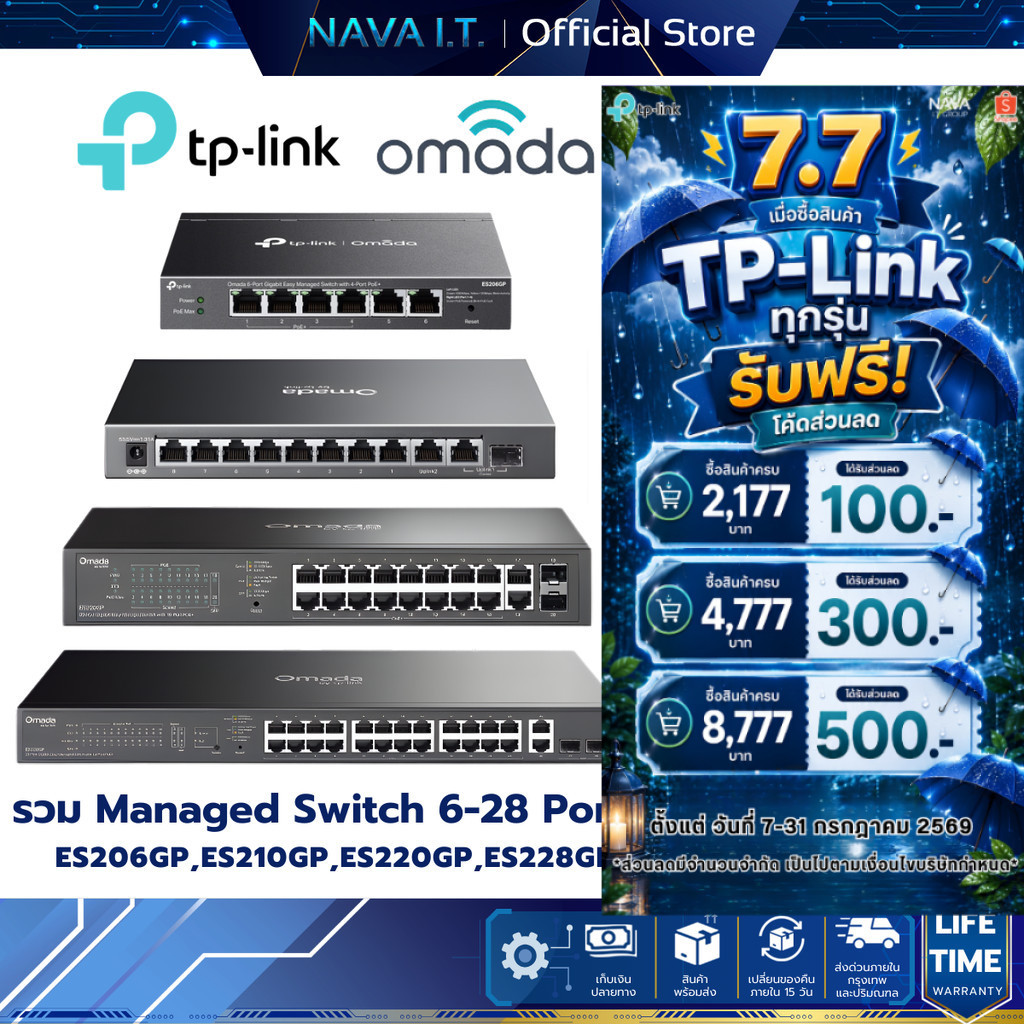 TP-LINK ES206GP / ES210GP / ES220GP / ES228GP Omada 6-28 พอร์ต Gigabit Easy Managed Switch with Poe+ ประกันศูนย์ไทย