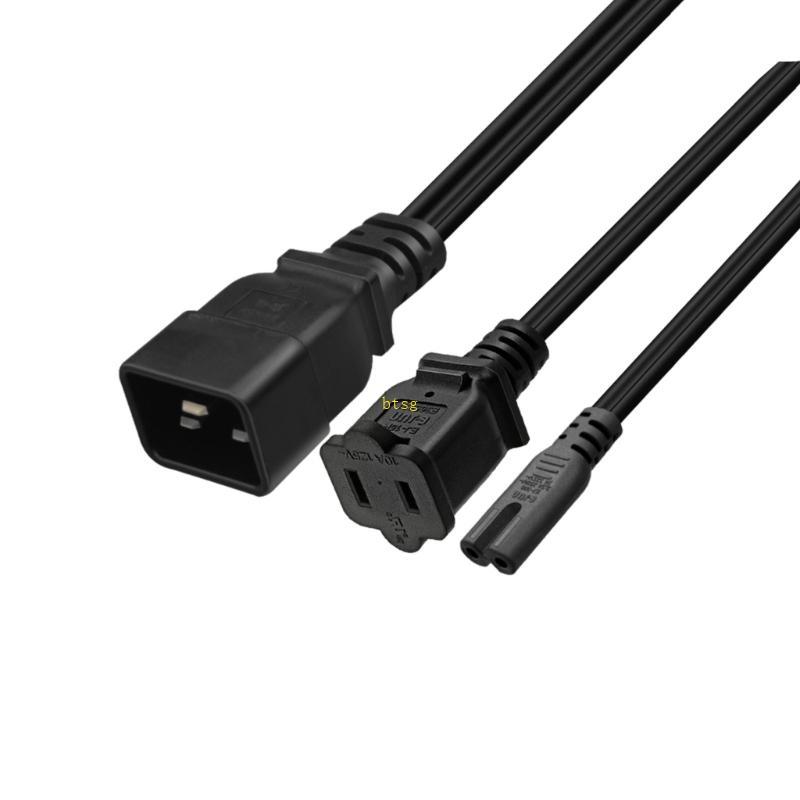 Btsg 3-Prong C20 ถึง C7+Nema 1-15R Connector อะแดปเตอร์สายไฟชายปลั๊กหญิงซ็อกเก็ตสายแปลง Y-splitter P